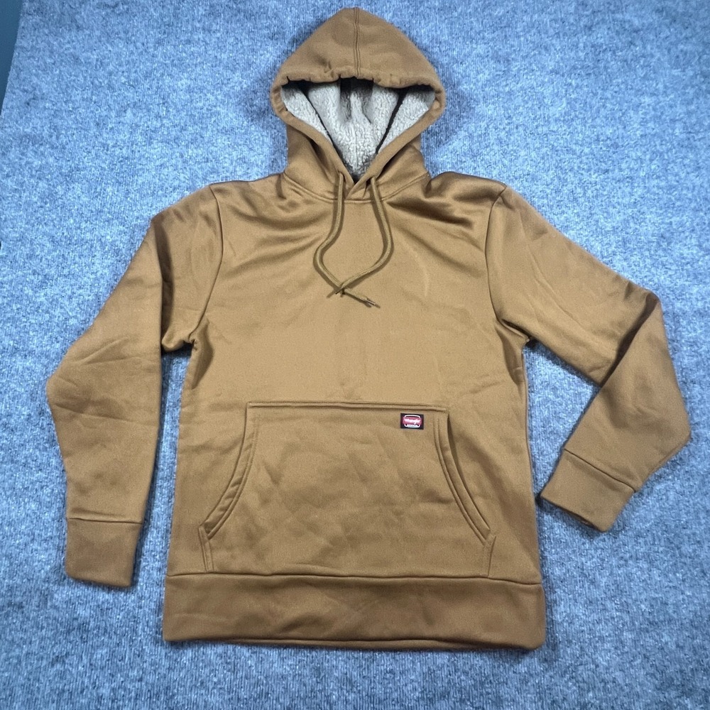 Wrangler Workwear Hoodie Mens Small Brown Sherpa Lined Kangaroo Pocket Winter